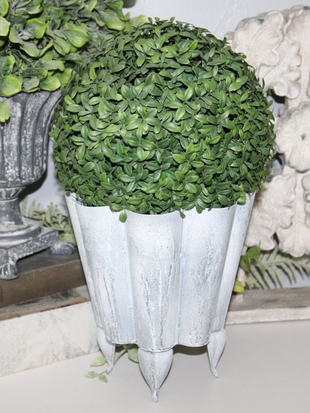 Unique VTG Shabby Aged Gray & White Footed Iron Planter Decor Pot